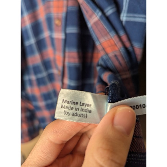 Marine Layer Plaid Flannel Shirt Mens Large Blue Red Cotton - Picture 13 of 14